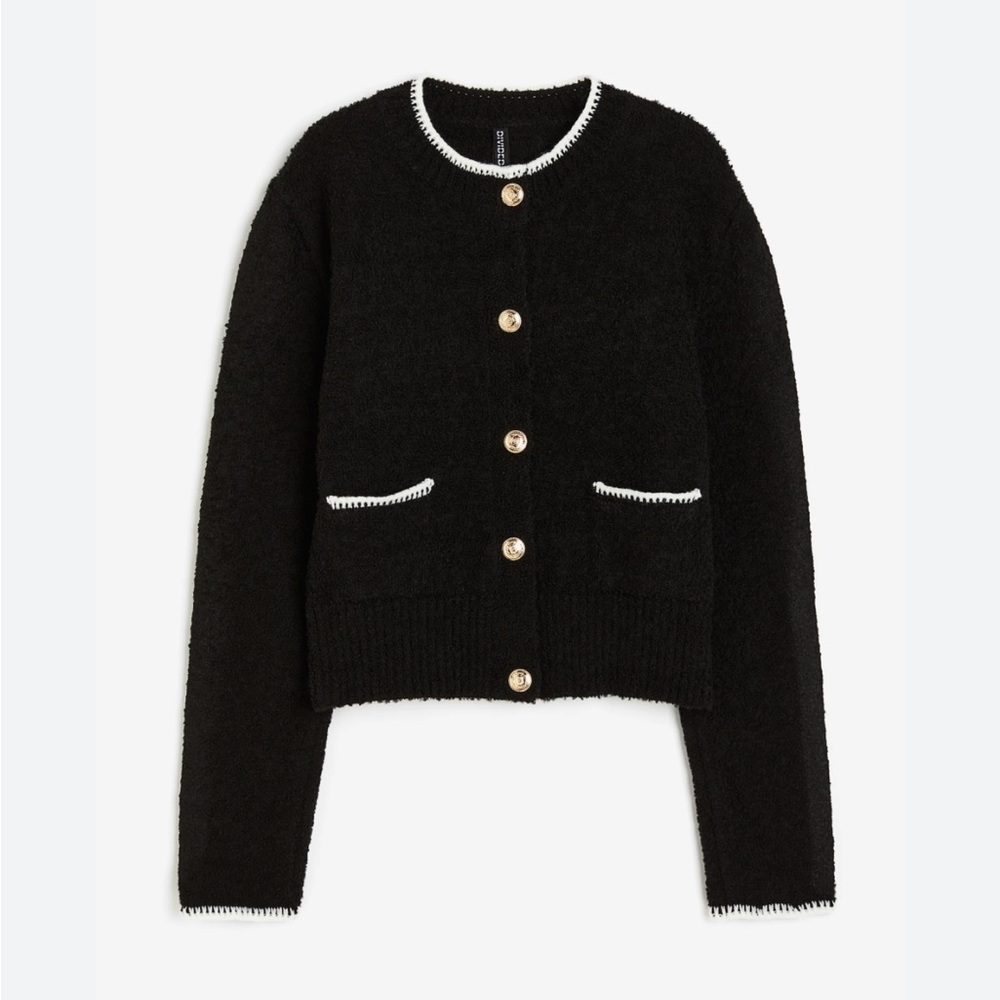 Divided Black Cardigan with Gold Buttons
